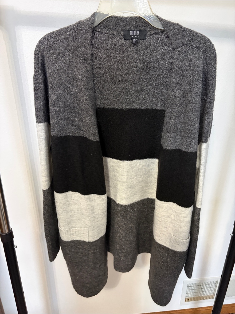 Modern Canvas women’s Gray and black Striped Open Cardigan